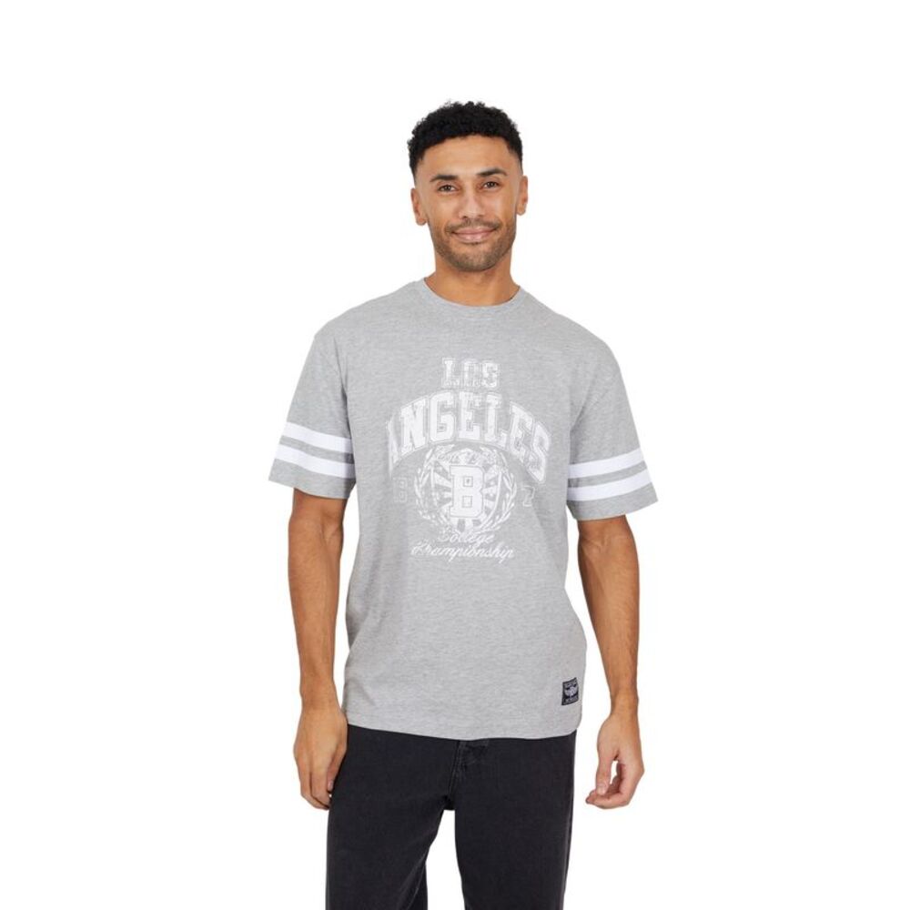 Brave Soul Mens Crew Neck Relaxed Fit T-Shirt / Light Grey Marl